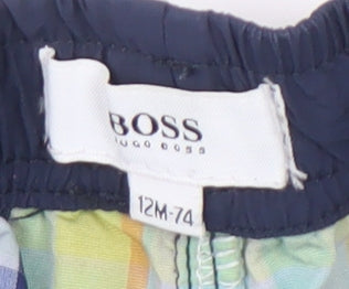 BOSS Boys Multicoloured Plaid Shorts 12M Elastic Waist