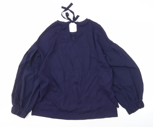 Jaeger Women's Navy Balloon Sleeve Blouse Size 10