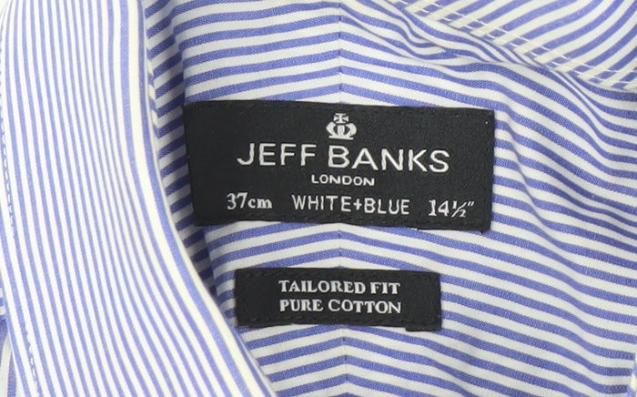 Jeff Banks Men's Blue Striped Shirt, 14.5, Regular Fit