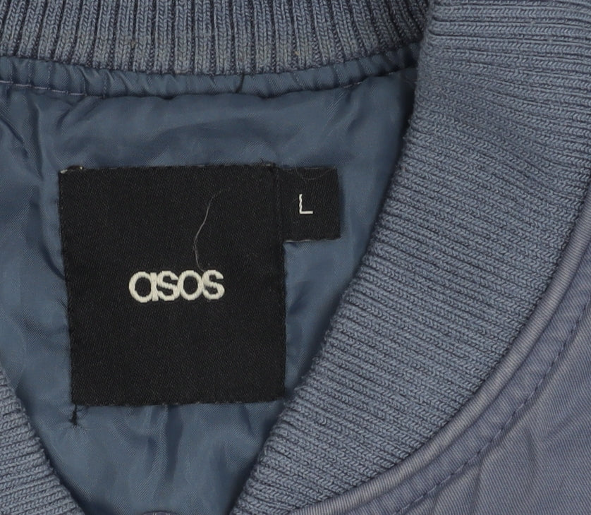 ASOS Men's Blue Bomber Jacket Size L, Casual Style
