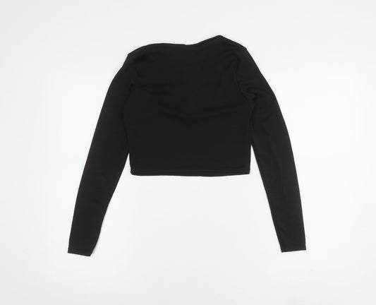 boohoo Women's Black Cropped Button-Up Top Size 10