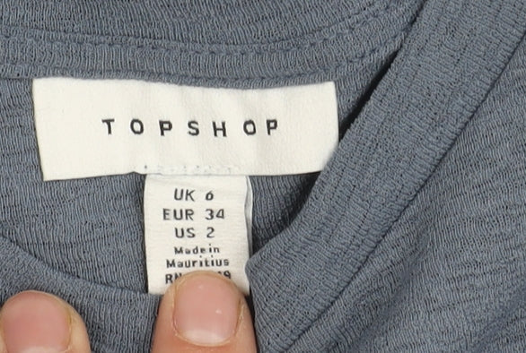 Topshop Women Blue Midi Dress UK 6 Short Sleeve Pleated