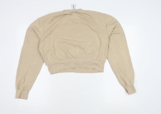Collusion Women's Beige Cropped Crew Neck Jumper Size 12