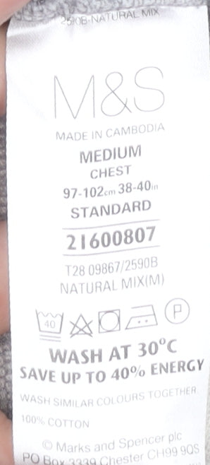 Marks and Spencer Men's Grey Striped Long Sleeve Polo M