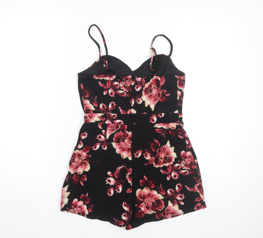 New Look Women's Black Floral Playsuit Size 10