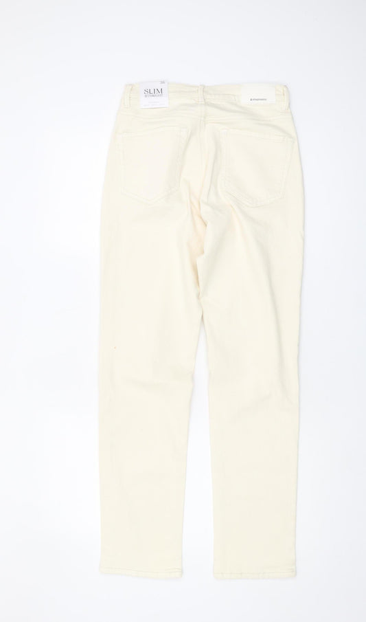 Womens UK Size 8 Stradivarius Slim Fit Straight Ivory Jeans
