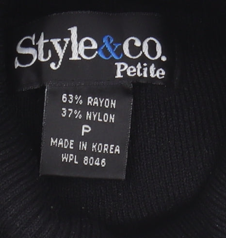 Style&Co Women's Black Argyle Roll Neck Jumper Petite