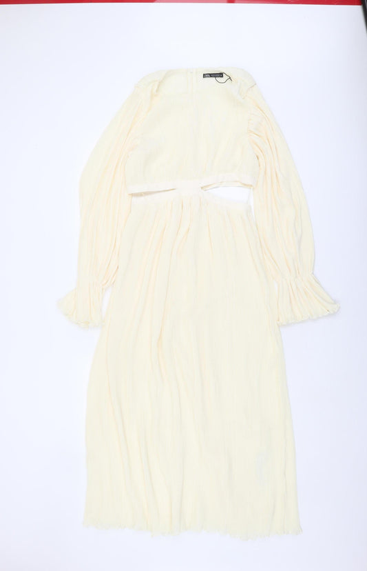 Zara Women's Ivory Flared Sleeve Cut Out Dress