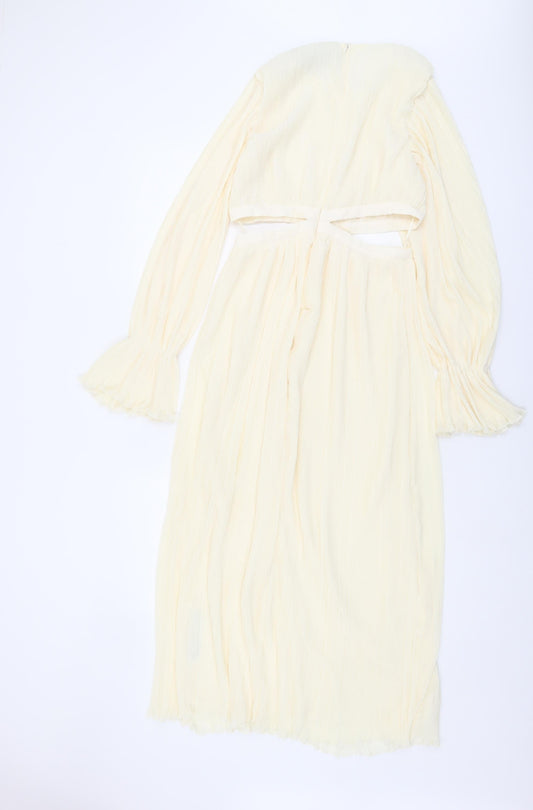 Zara Women's Ivory Flared Sleeve Cut Out Dress