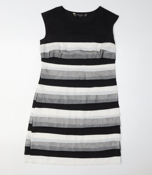 Additional front view of Principles Black Striped Sheath Dress, size 10, - Elegant Style