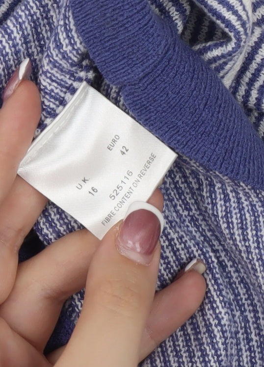 Eastex Women's Blue Size 16 Striped Cardigan