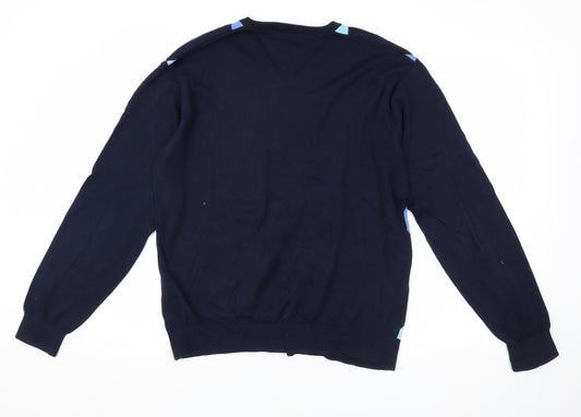 Tommy Hilfiger Men's Blue V-Neck Argyle Jumper M