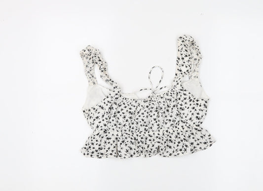 Bershka Women's White Floral Cropped Blouse M
