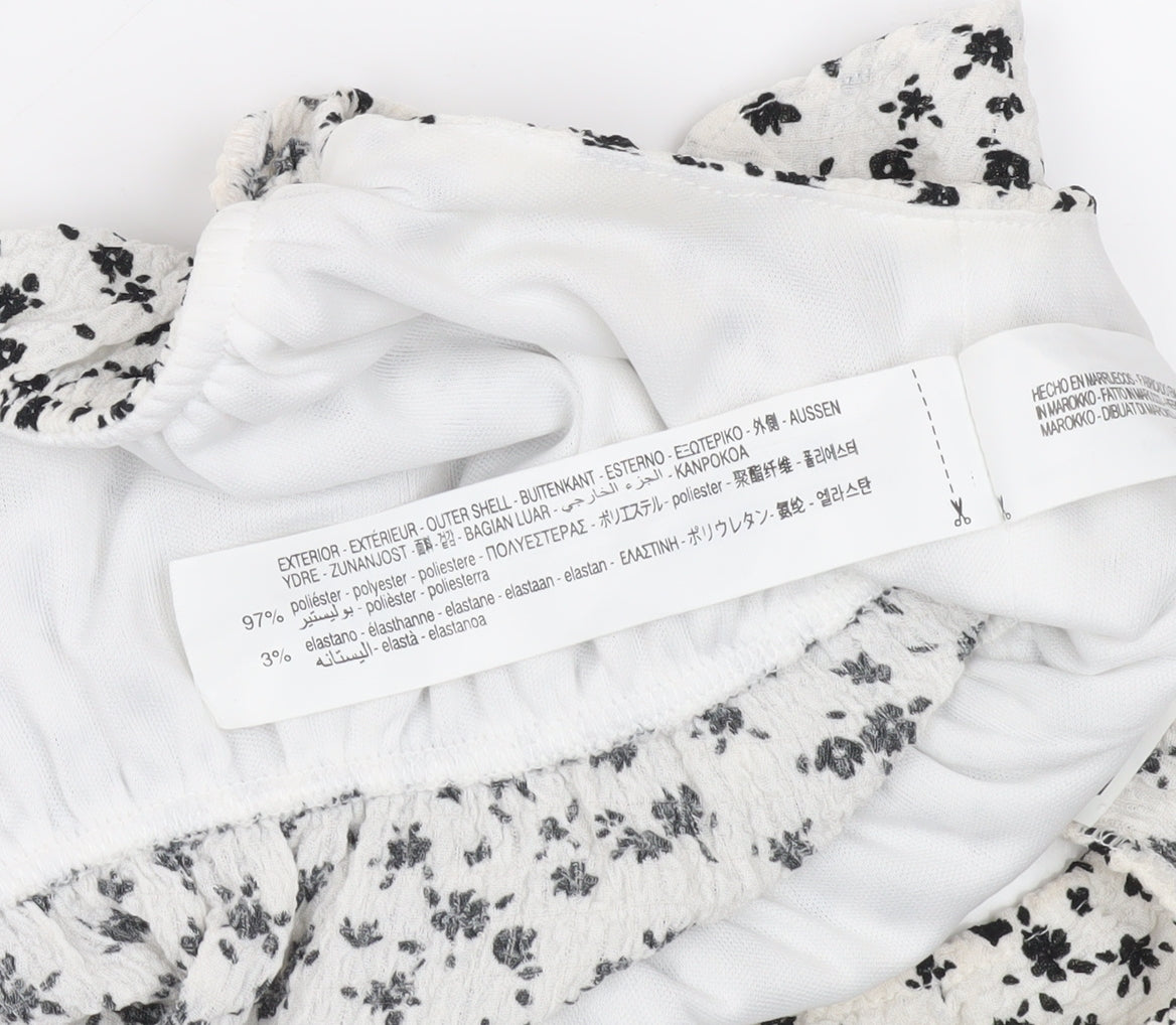 Womens UK Size M Bershka White Cropped Blouse