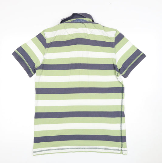 Men's Striped Polo, Green/Grey, M, Cotton