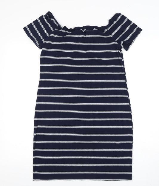 Brave Soul Women's Blue Striped Bodycon Dress M