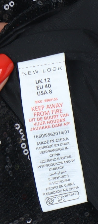 New Look Black Sequin Halter Tank Top Women Size 12