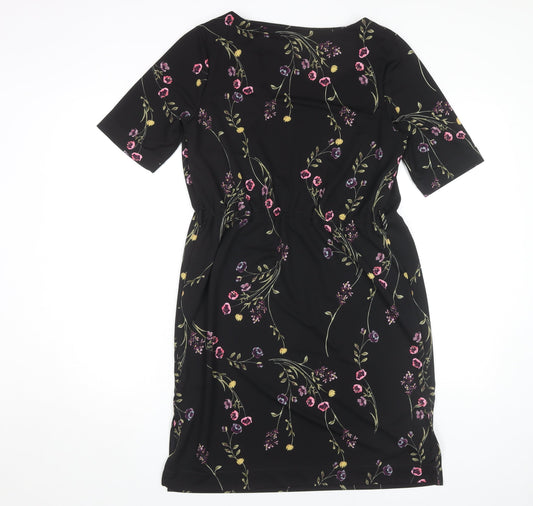 Next Women's Black Floral Sheath Dress, Size 12, Belted