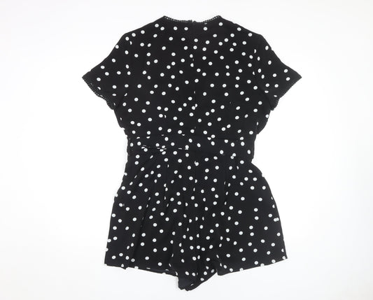 Girl In Mind Women's Black Polka Dot Belted Playsuit Size 16