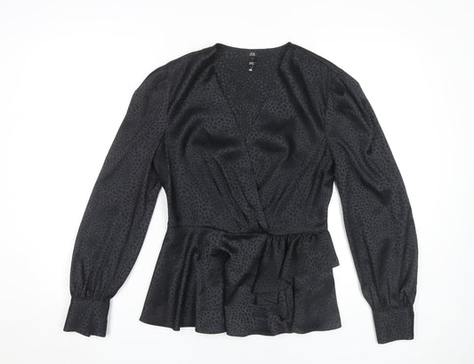 Womens UK Size 12 River Island Black Wrap Blouse