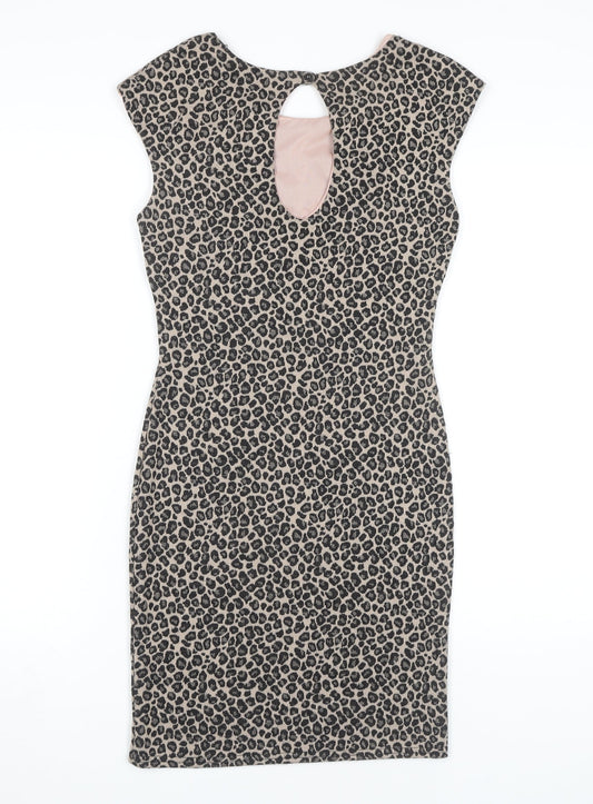 Miss Selfridge Women’s Beige Leopard Bodycon Dress Size 8