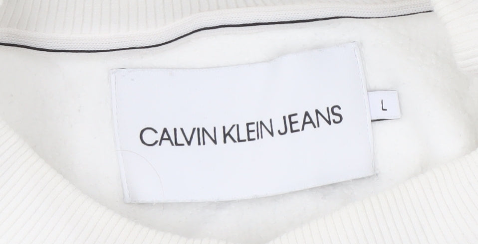 Mens UK Size L Calvin Klein Jeans White Pullover Sweatshirt
