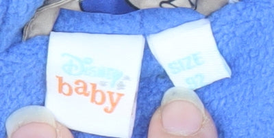 Brand and care label for Disney unisex baby puffer jacket 24 months stitch beige/blue