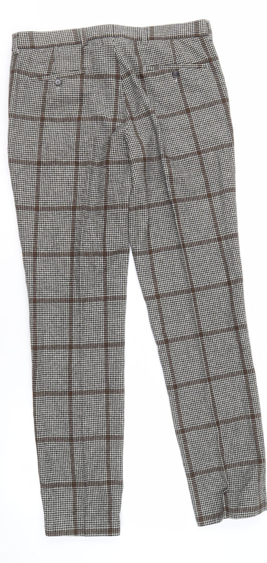 Moss London Men's Multicoloured Plaid Trousers, Size 34