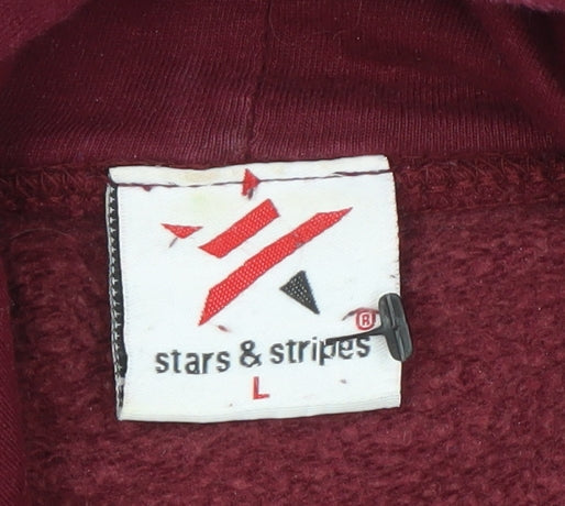 Mens UK Size L Stars & Stripes Maroon Pullover Hoodie