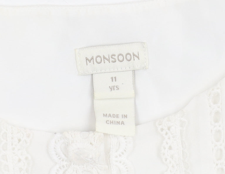 Monsoon Girls Ivory Long Sleeve Dress 11 Years