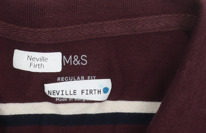 Marks and Spencer Men's XL Red Striped Polo