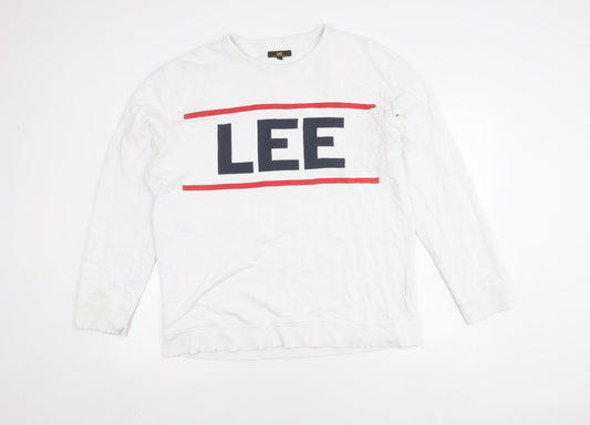 Additional front view of Lee unisex adults white xl logo sweatshirt