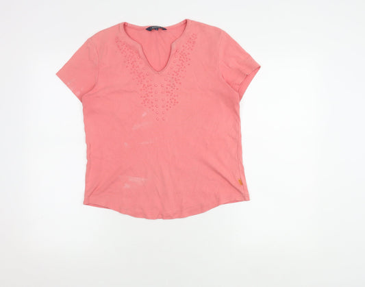 Womens UK Size 14 Maine New England Pink Basic T-Shirt