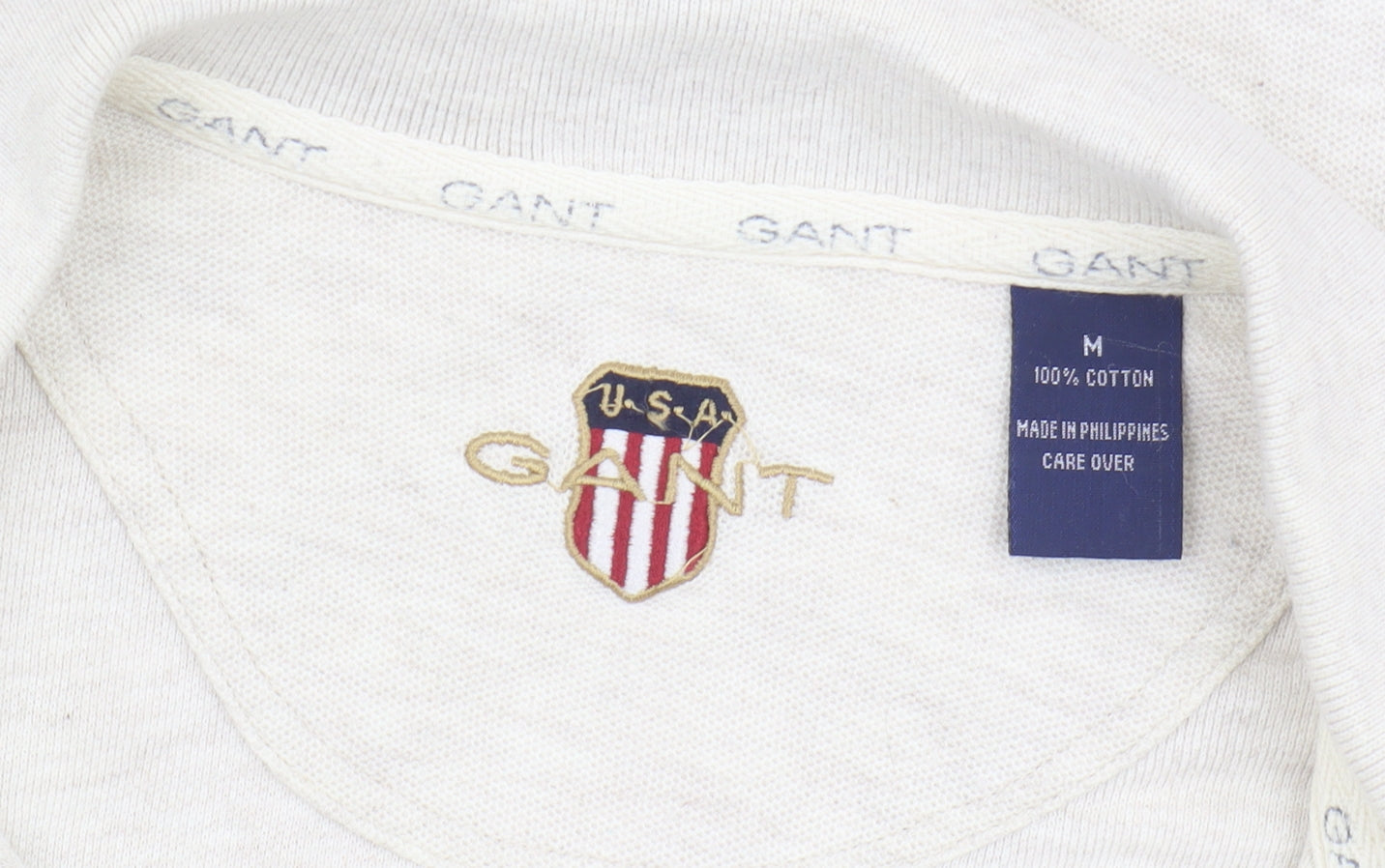 Gant Men's Beige Polo Shirt M, Short Sleeve, Cotton