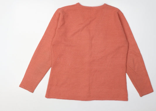 Alibi Women's Orange Floral Embroidered Cardigan