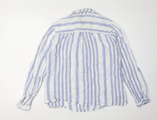 Laura Ashley Women's White Blue Striped Button-Up Shirt