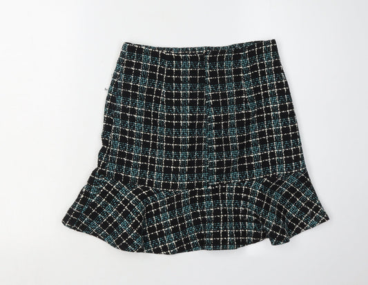 Oasis Women's Black Checked Short Skirt, Pencil Style