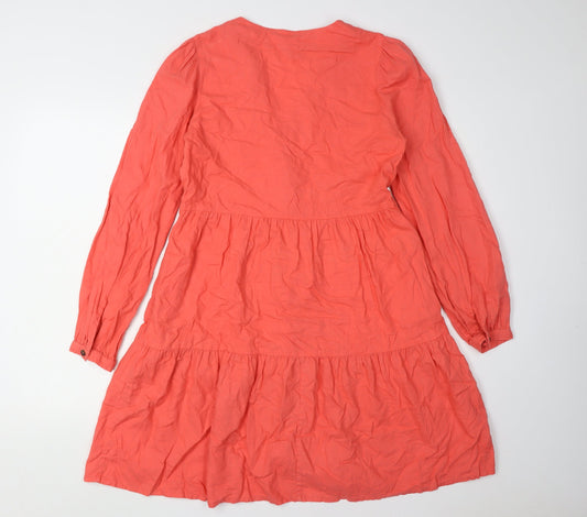 Fat Face Women's Orange Dress UK 8 V-Neck Long Sleeve