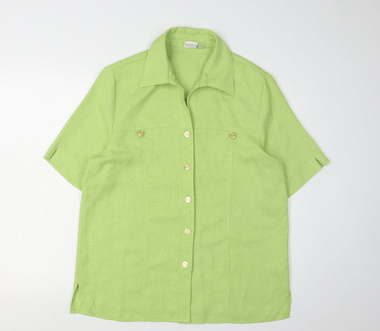 Additional front view of Oscar B. Women's Green Button-Up Shirt, size 16, Classic