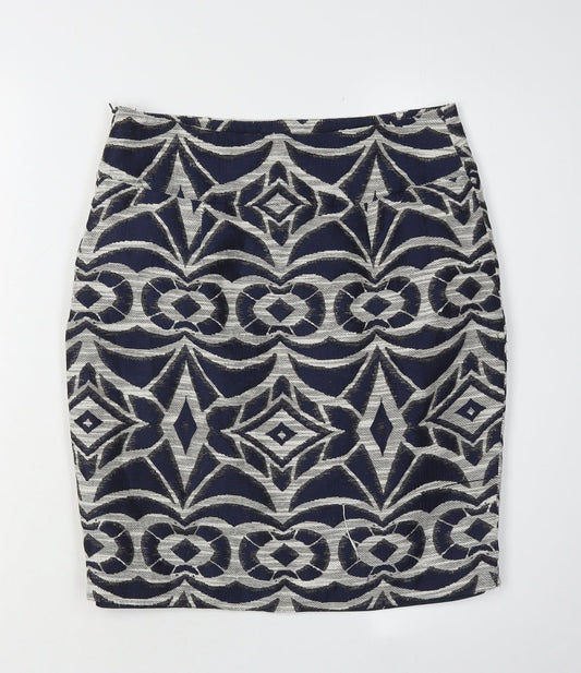 Monsoon Women's Blue Geometric Pencil Skirt Size 8