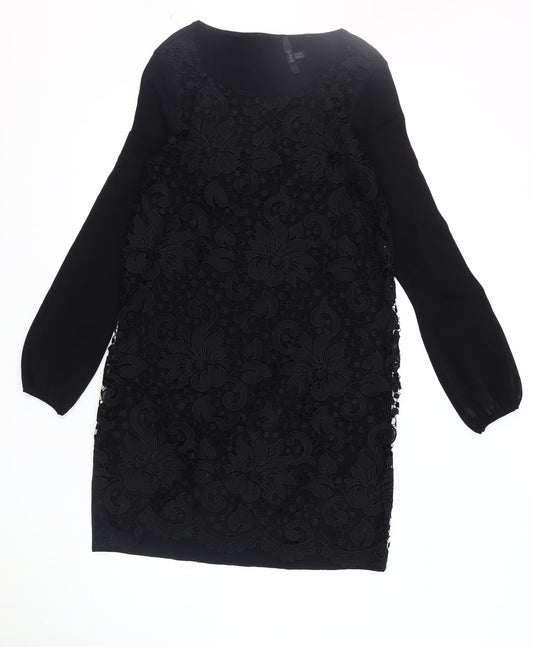 Coast Women's Black Lace Dress, Size 12, Elegant Long Sleeve