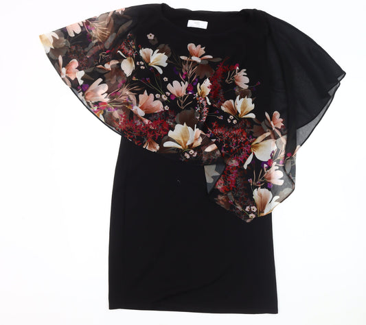 Additional front view of Wallis Women's Black Floral Dress, size 10, Petite