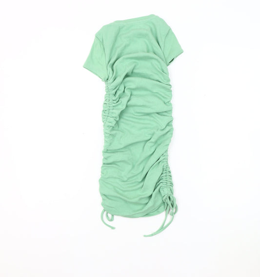 Bershka Women's Green Ruched Short Sleeve Dress