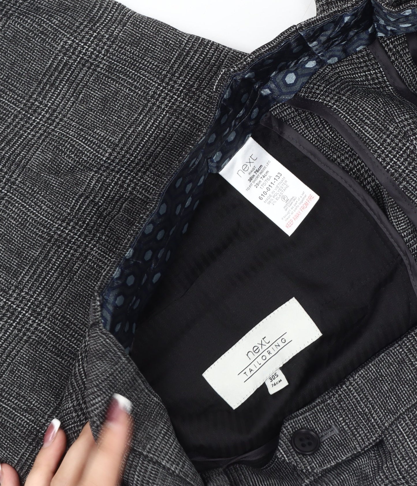 Next Men's Grey Tweed Check Trousers 30S