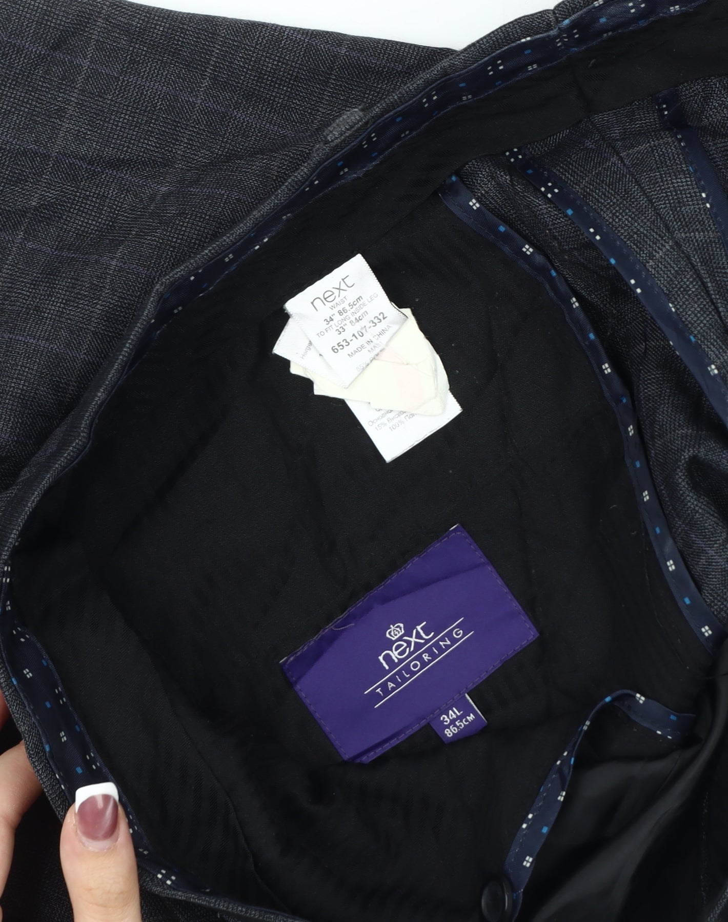 Next Men's Grey Check Trousers Size 34 L