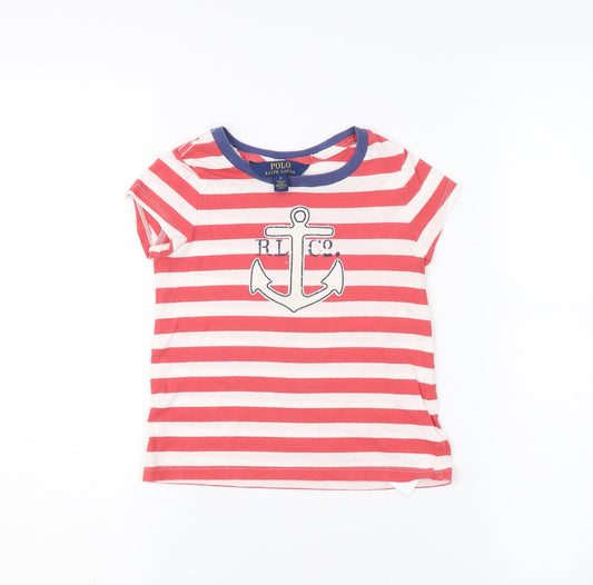 Ralph Lauren Boys Red Striped T-Shirt, Size 4, Casual Summer Tee