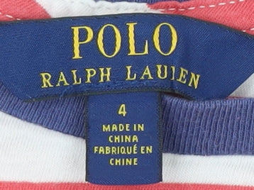 Ralph Lauren Boys Red Striped T-Shirt, Size 4, Casual Summer Tee