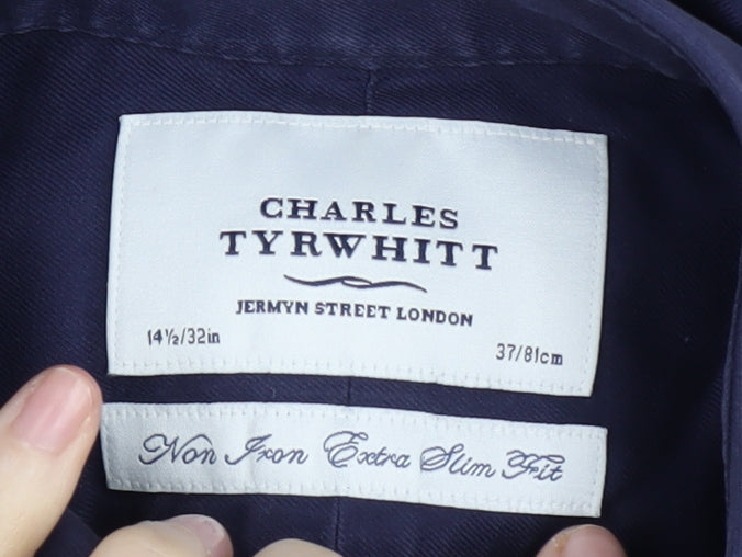 Charles Tyrwhitt Men's Blue Long Sleeve Extra-Slim Shirt