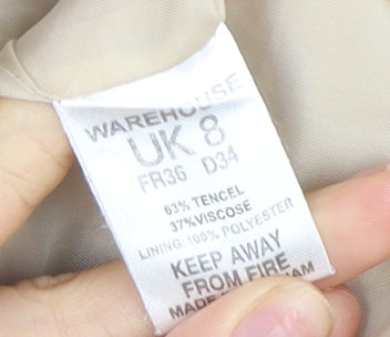 Warehouse Women Beige Double-Breasted Blazer, Size 8