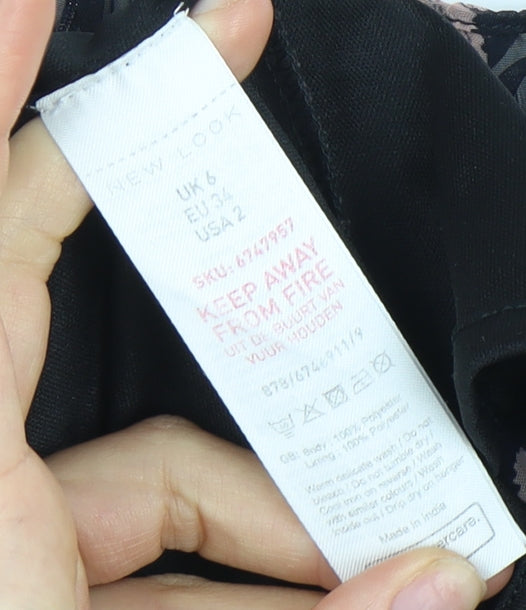 New Look Women's Black Floral High Neck Blouse Size 6